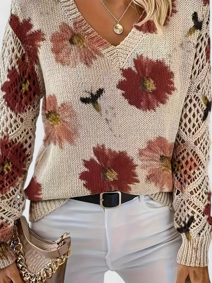 Jolanta | Elegancki sweter z kwiatowym wzornictwem