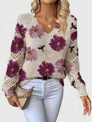 Jolanta | Elegancki sweter z kwiatowym wzornictwem
