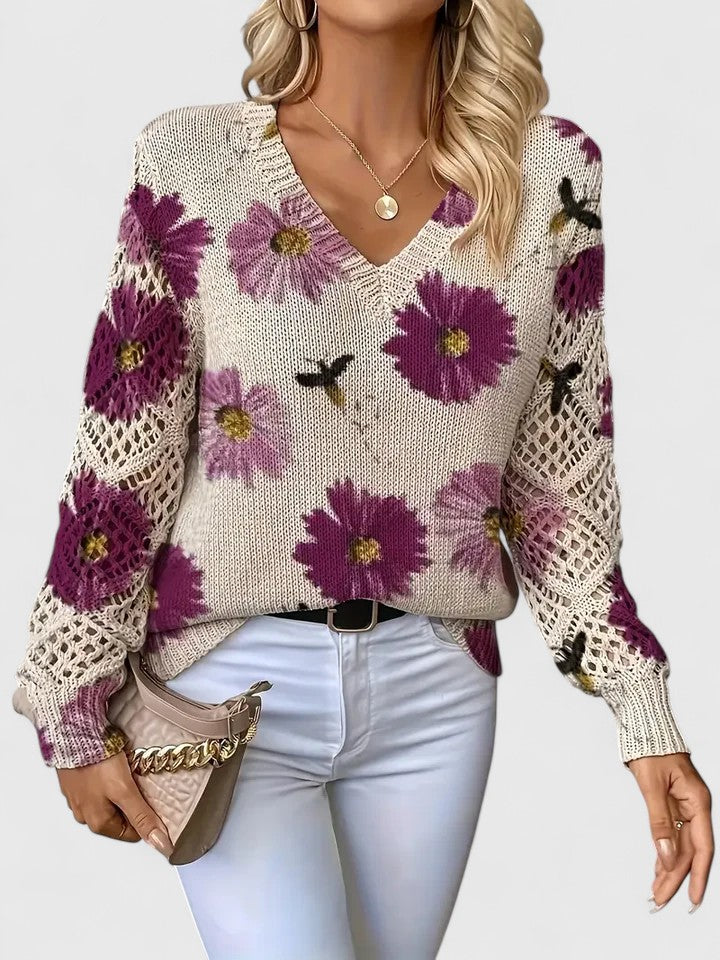 Jolanta | Elegancki sweter z kwiatowym wzornictwem