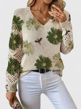 Jolanta | Elegancki sweter z kwiatowym wzornictwem