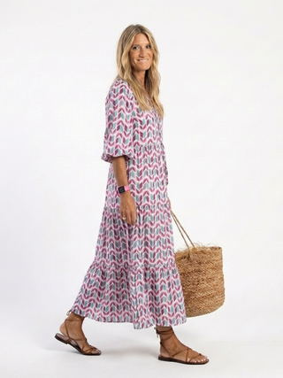 Marta | SUKIENKA MIDI Z DŁUGIM RĘKAWEM W GEOMETRYCZNY NADRUK