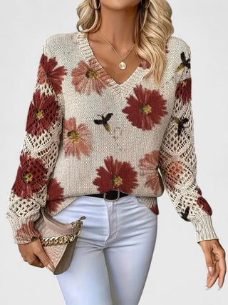 Jolanta | Elegancki sweter z kwiatowym wzornictwem