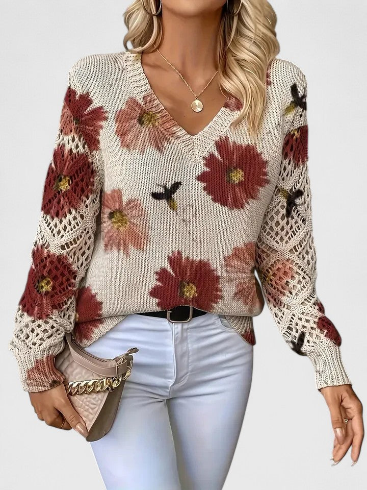 Jolanta | Elegancki sweter z kwiatowym wzornictwem