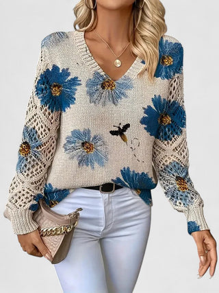 Jolanta | Elegancki sweter z kwiatowym wzornictwem