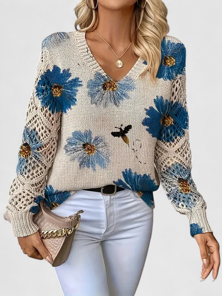 Jolanta | Elegancki sweter z kwiatowym wzornictwem