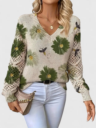 Jolanta | Elegancki sweter z kwiatowym wzornictwem