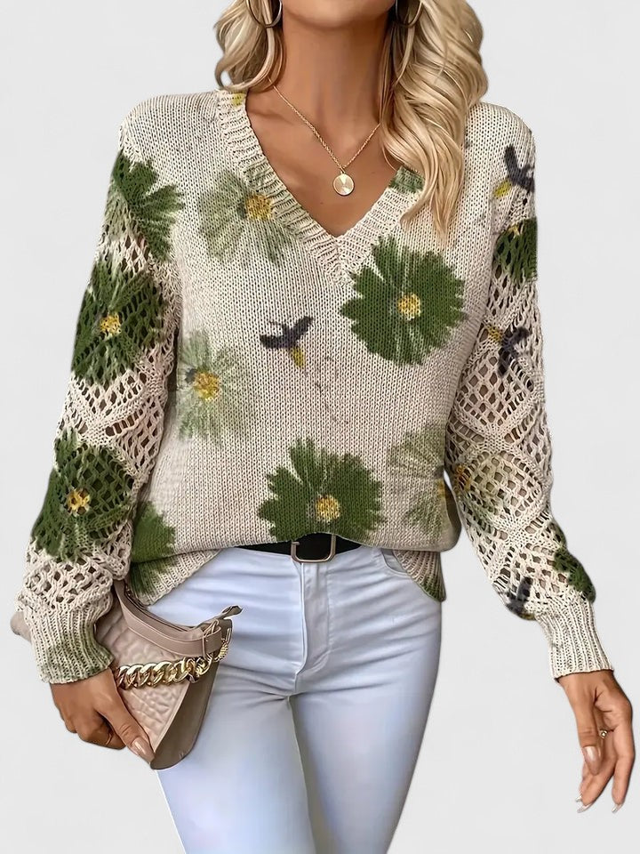Jolanta | Elegancki sweter z kwiatowym wzornictwem