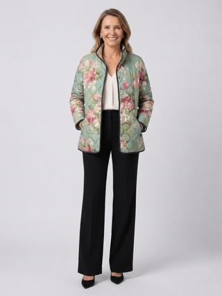 Carys | Retro Floral Patterned Quilted Jacket