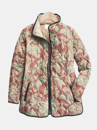 Naya | Casualowa pikowana kurtka w stylu vintage z kwiatowym wzorem