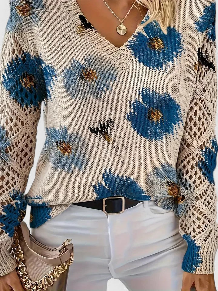 Jolanta | Elegancki sweter z kwiatowym wzornictwem